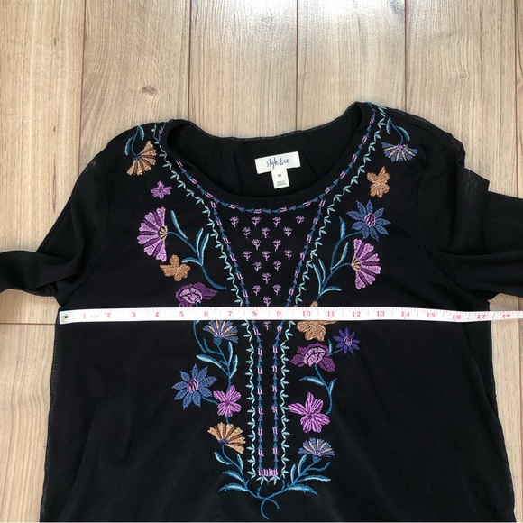 Women’s Style & co Black Floral Embroidery Long sleeve blouse top size S - Picture 10 of 14